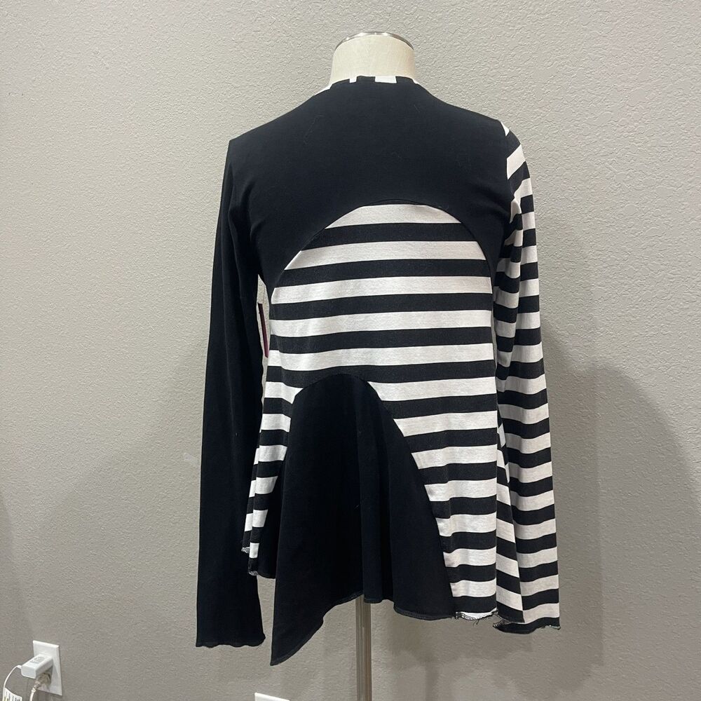 Handmade Black and White and Stripes Colorblocked asymmeterical Tunic, Size M - Picture 2 of 8
